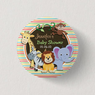 Zoo Animals Baby Shower, Bright Rainbow Stripes 3 Cm Round Badge