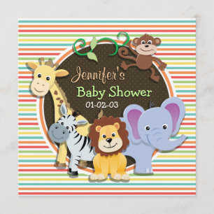 Zoo Animals Baby Shower, Bright Rainbow Stripes Invitation