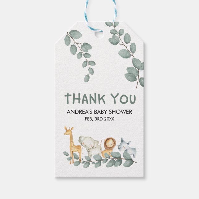 Zoo Animals Baby Shower Favour Tag Template (Front)