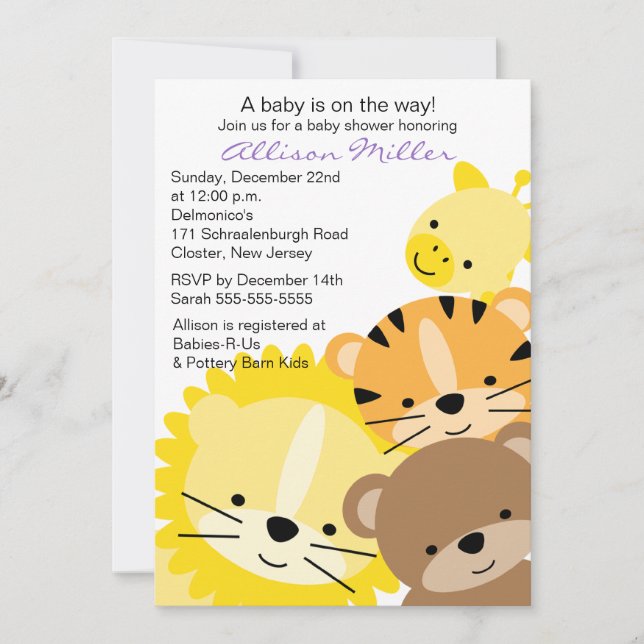 Zoo Animals Baby Shower Invitation (Front)