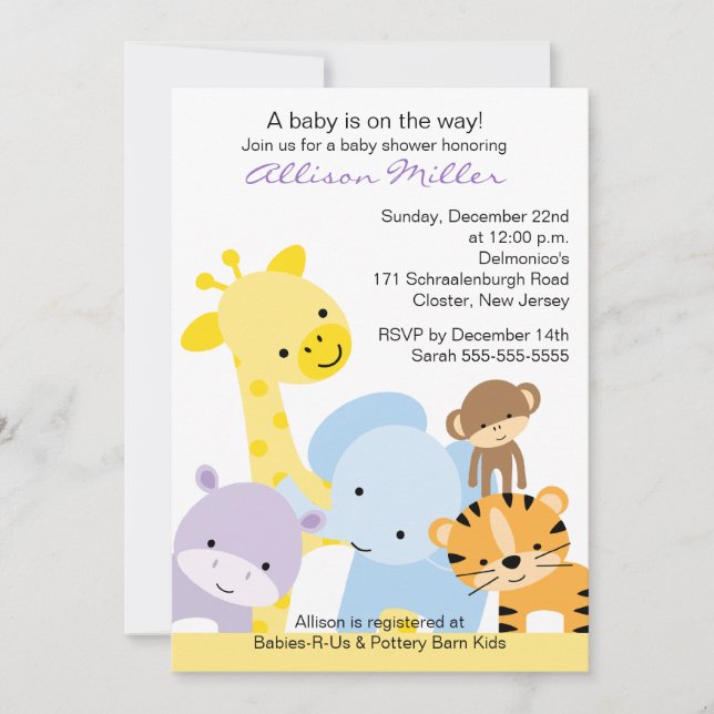 Zoo Animals Baby Shower Invitation (Front)
