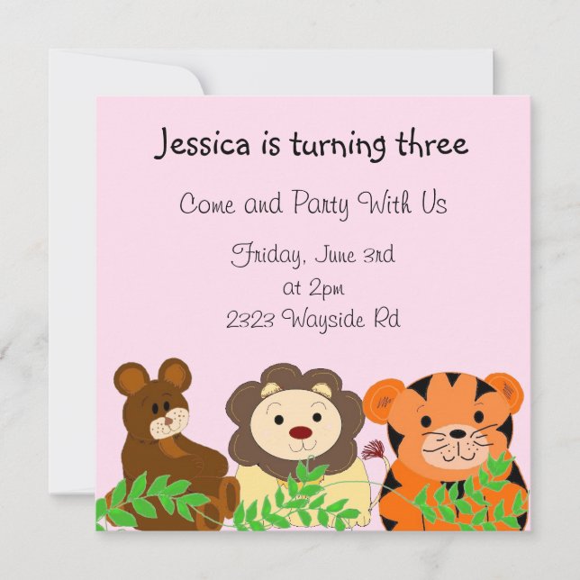 Zoo Animals Birthday Invitation (Front)