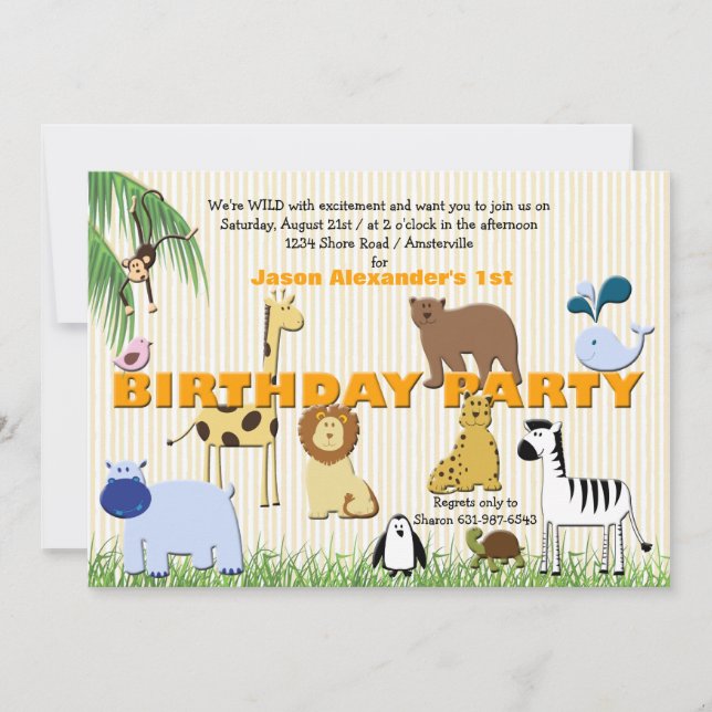 Zoo Animals Birthday Party Invitation (Front)
