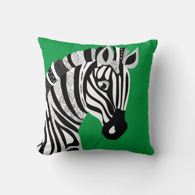 Zoo Animals Black White Tribal Zebra Throw Pillow (Front)