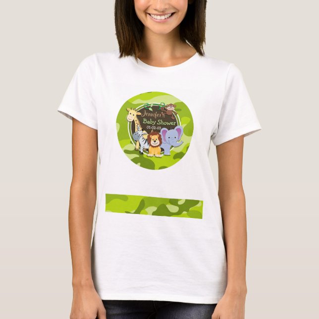 Zoo Animals; bright green camo, camouflage T-Shirt (Front)