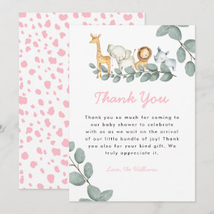 Zoo Animals Girl Baby Shower Thank You Card
