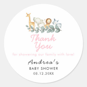 Zoo Animals Girl Baby Shower Thank You Classic Round Sticker
