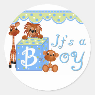 Zoo Animals It's a Boy Baby Annoucement Cards Classic Round Sticker