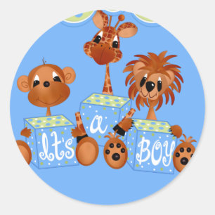 Zoo Animals It's a Boy Cards Classic Round Sticker