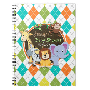 Zoo Animals on Colourful Argyle Notebook