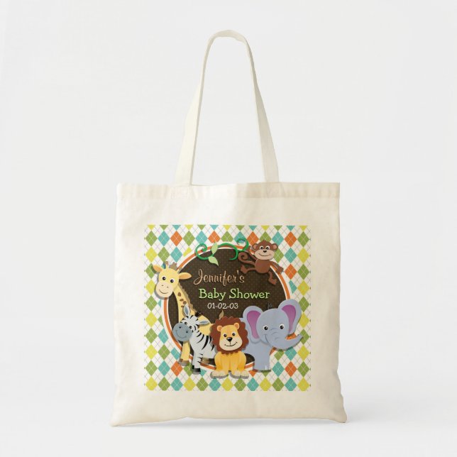 Zoo Animals on Colourful Argyle Tote Bag (Front)