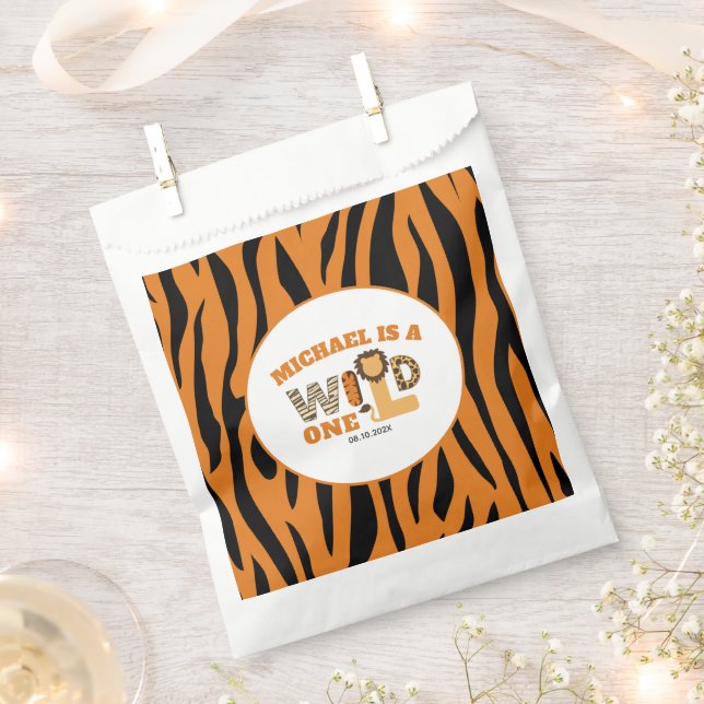 ZOO Animals Tiger Stripes WILD ONE 1st Birthday  Favour Bags (Clipped)