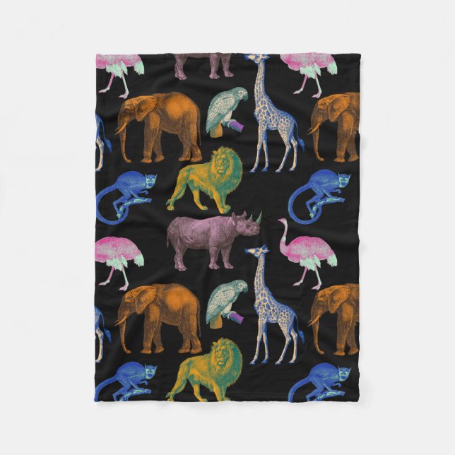 Zoo Animals Vibrant Colours Pop Art Animal Lovers Fleece Blanket (Front)