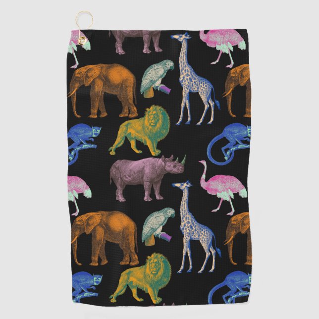 Zoo Animals Vibrant Colours Pop Art Animal Lovers Golf Towel (Front)