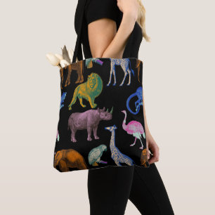 Zoo Animals Vibrant Colours Pop Art Animal Lovers Tote Bag