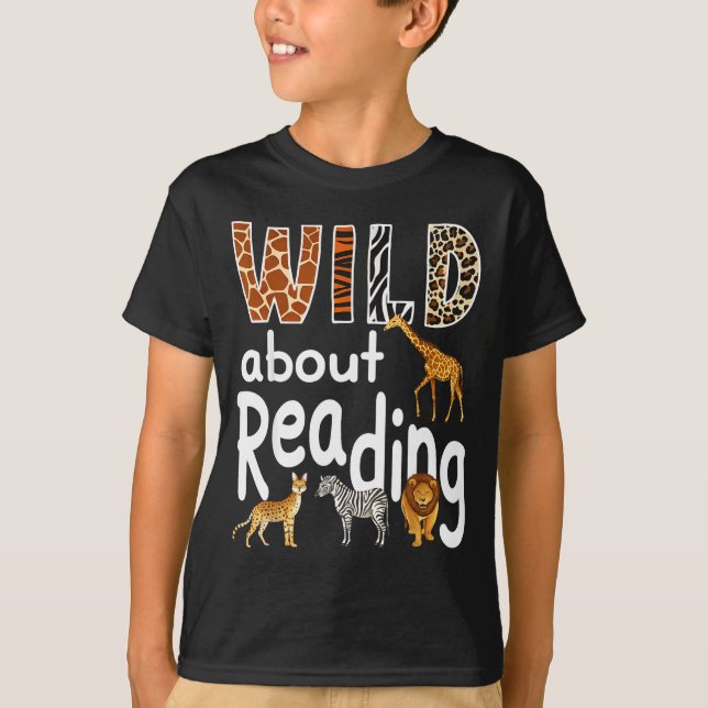 Zoo animals wild about reading books reader lover T-Shirt (Front)