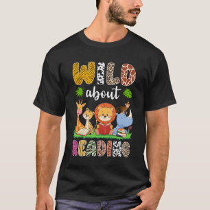 Zoo Animals Wild About Reading Books Reader Lover T-Shirt