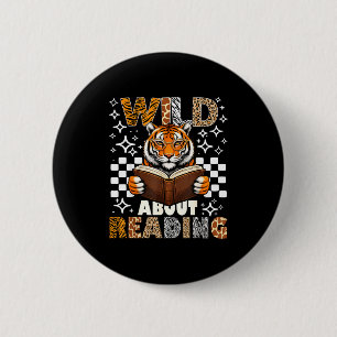 Zoo animals wild about reading books tiger boy 6 cm round badge