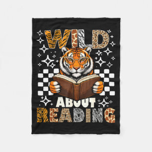 Zoo animals wild about reading books tiger boy fleece blanket