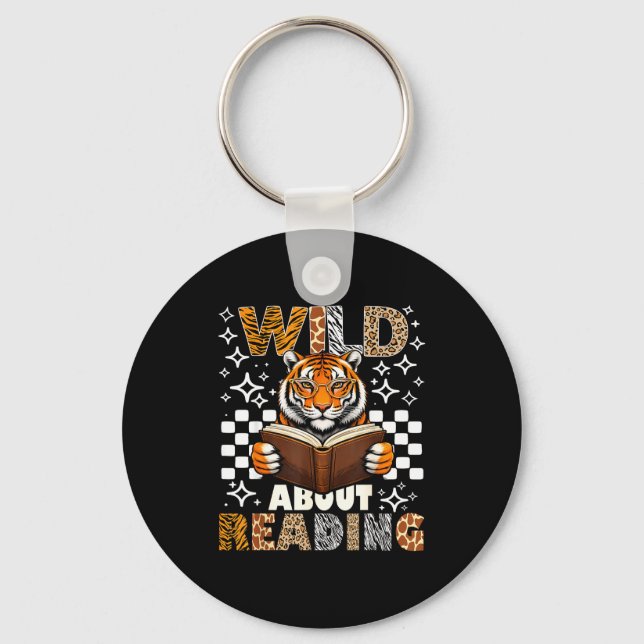 Zoo animals wild about reading books tiger boy key ring (Front)