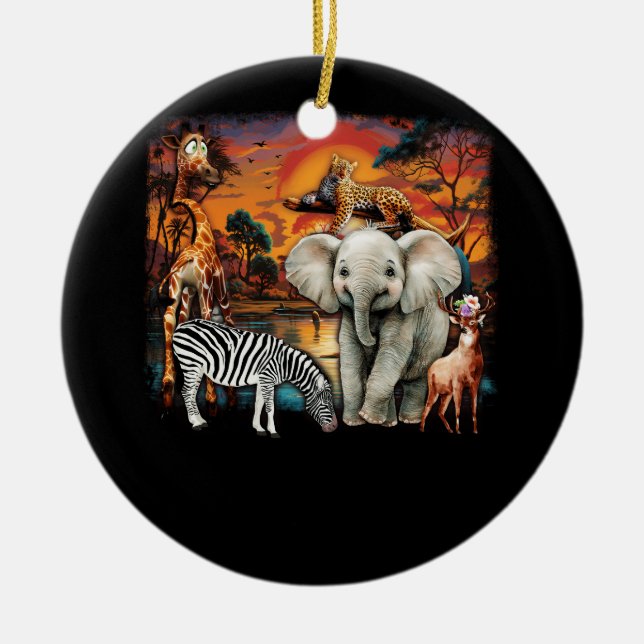 Zoo Animals Wildlife Birthday Party Wild Animal Sa Ceramic Tree Decoration (Front)