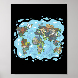 Zoo Animals World Map Planet Earth Ecological Syst Poster