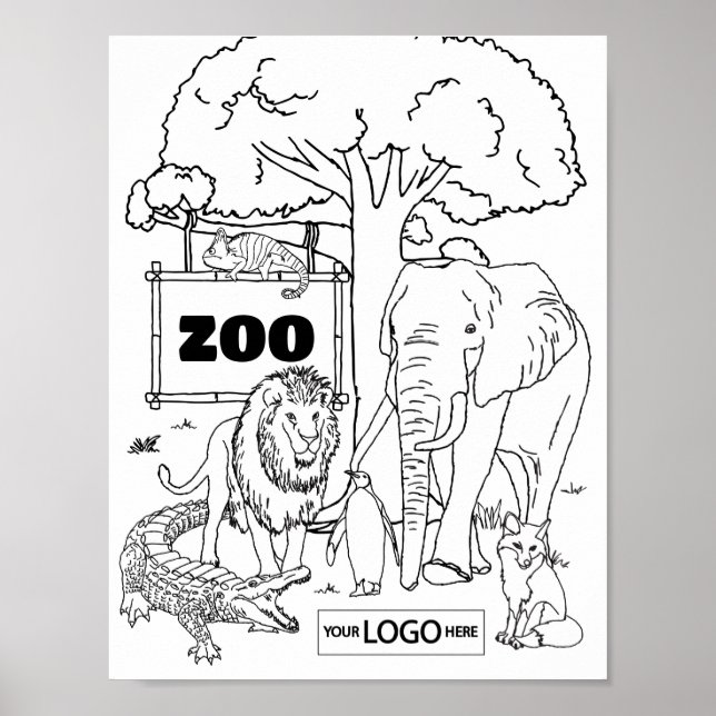Zoo Art Colouring Art Zoo Birthday Worksheet Activ Poster (Front)