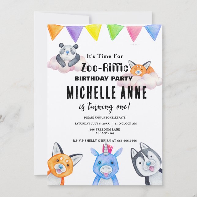 Zoo Birthday Invite - Custom Animal Party Card (Front)