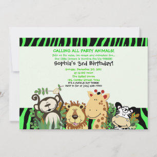 ZOO CREW 5x7 Trendy Zebra Stripe Jungle Party Invitation
