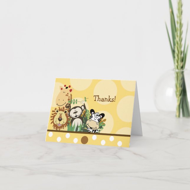 ZOO CREW Animals (Yellow) Folded thank you note Card (Front)