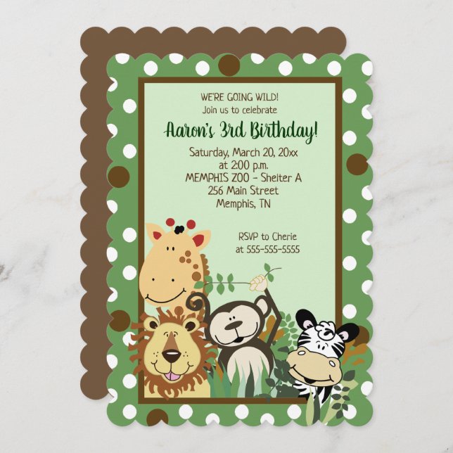 Zoo Crew Jungle Animal Birthday Invitation Die Cut (Front/Back)