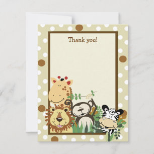 ZOO CREW Tan Animals Flat Thank you note Card