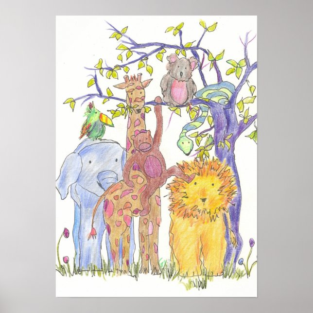 Zoo Jungle Animals Childrens Room Art Poster (Front)