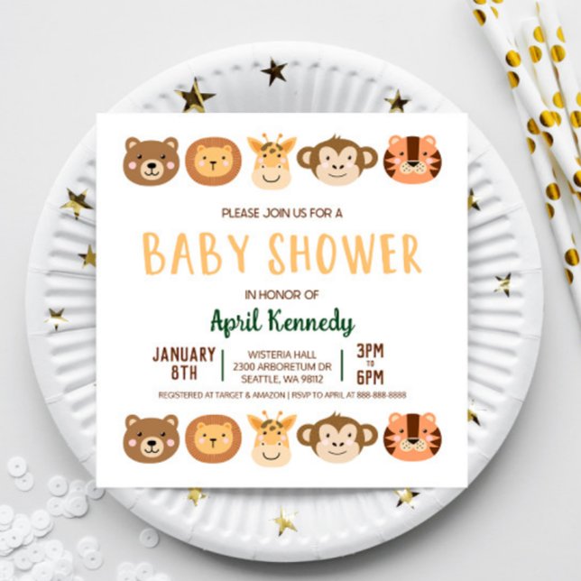 Zoo Jungle Safari Animal Baby Shower Invitation (Creator Uploaded)
