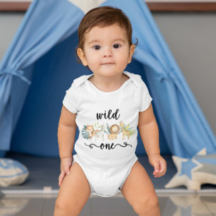 Zoo Jungle Safari Animal Wild One 1st Birthday Baby Bodysuit