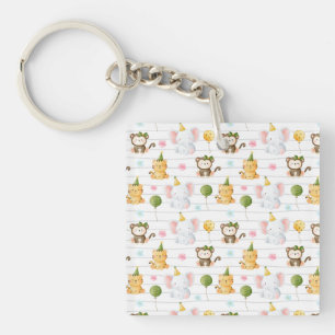 Zoo Jungle Safari Animal Wild One 1st Birthday Key Ring