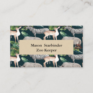 Zoo Keeper with Animal Background Business Card