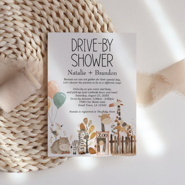 Zoo Nursery Animals Drive-By Baby Shower Invitation (Creator Uploaded)