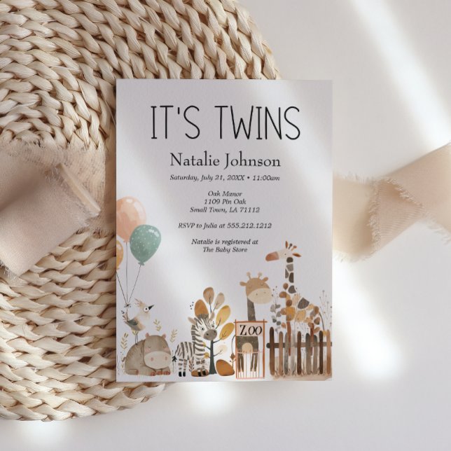 Zoo Nursery Animals Twins Baby Shower Invitation (Creator Uploaded)