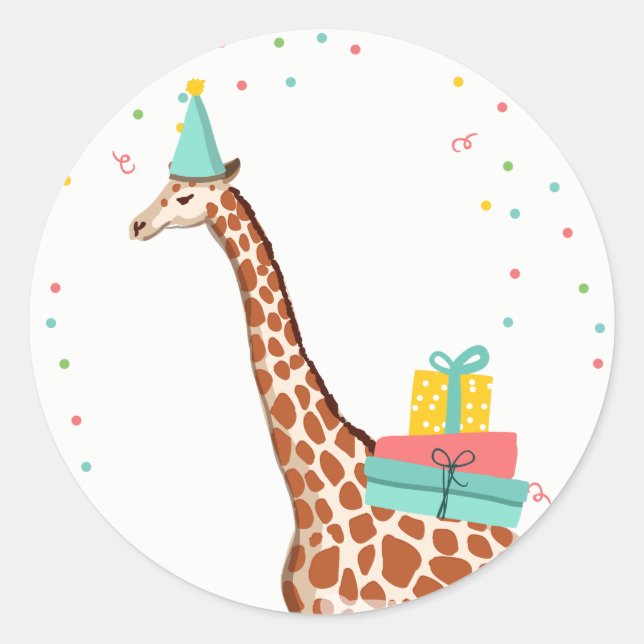 Zoo Party Animals Safari Jungle Wild Giraffe Classic Round Sticker (Front)