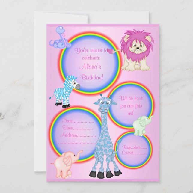 ZOO RAINBOW PARTY INVITATION PINK revised (Front)