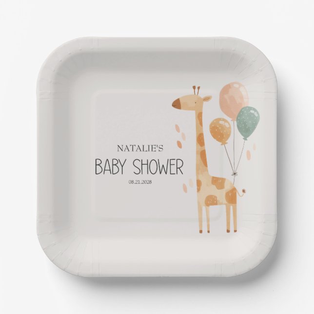 Zoo Safari Nursery Animals Baby Shower Paper Plate (Front)