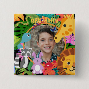 Zoo Wild Animal Jungle Safari Kids Birthday 15 Cm Square Badge