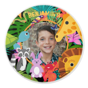 Zoo Wild Animal Jungle Safari Kids Birthday Ceramic Knob