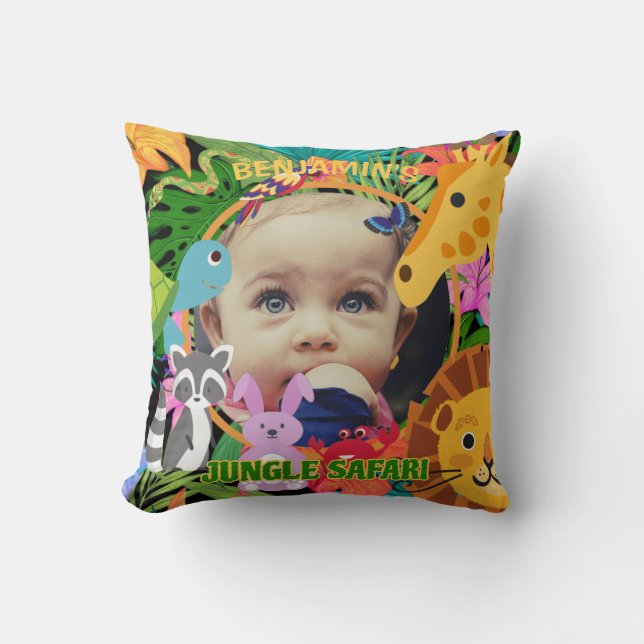 Zoo Wild Animal Jungle Safari Kids Birthday Cushion (Front)