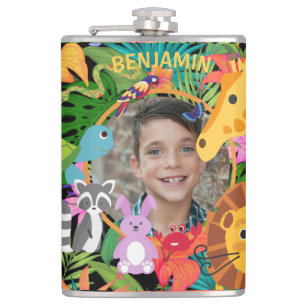 Zoo Wild Animal Jungle Safari Kids Birthday Hip Flask