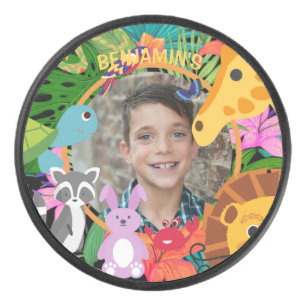 Zoo Wild Animal Jungle Safari Kids Birthday  Hockey Puck