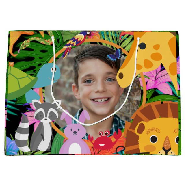 Zoo Wild Animal Jungle Safari Kids Birthday Large Gift Bag (Front)