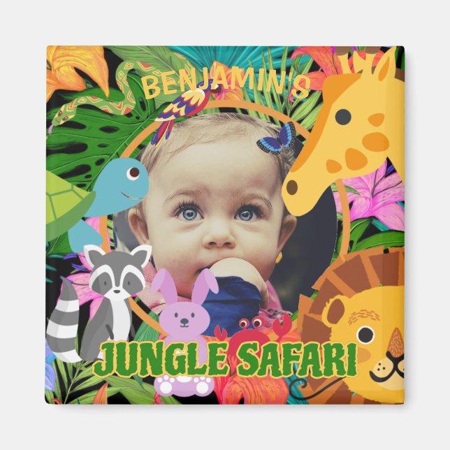 Zoo Wild Animal Jungle Safari Kids birthday Magnet (Front)