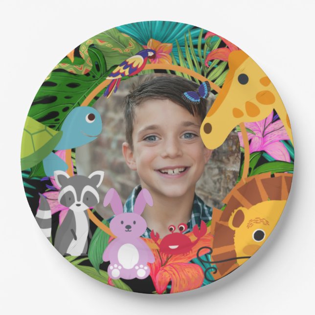Zoo Wild Animal Jungle Safari Kids Birthday  Paper Plate (Front)